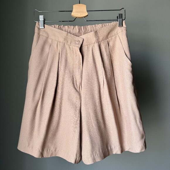 Pleated Wide Leg Shorts S/M 28 Waist Khaki Tan - Picture 9 of 15